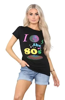 I Love The 80s T-Shirt Fancy Dress Costume Neon Festival Top Women • $12.44