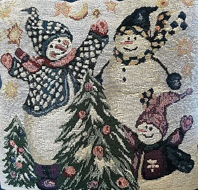 Vintage Tapestry Christmas Snowman Holiday Throw Pillow 17x17 Winter Decor • $14.95