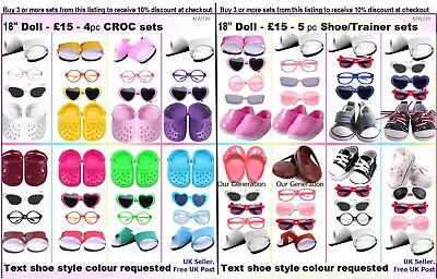 10% Off. 18  Doll Shoes CROCS & GLASSES. BARGAIN BUNDLE Our Generation Baby Born • £4