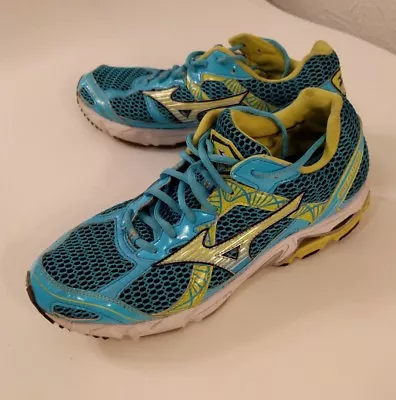MIZUNO Wave Elixir 6 Women Sz. US 9 Teal And Neon Yellow Athletic Running Shoes • $10
