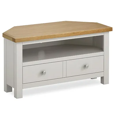 £189.95 • Buy Farrow Grey Corner TV Stand Unit Painted Solid Wood Television Cabinet Oak Top