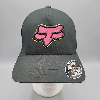 Fox Racing Hat Cap Fitted Flex S/M Black Pink Logo Motocross Motorsports Adult • $19.97