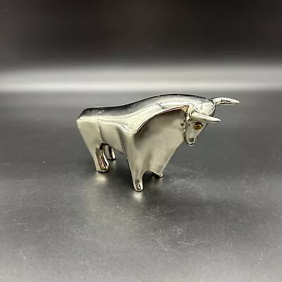 Chrome Silver Wall Street Stock Market Bull Paperweight Figurine 5 Inches Long • $34.95