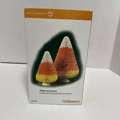 Dept 56 Snow Village Halloween Fall Candy Corn Bottle Brush Trees Set Of 2 NOS • $21.99