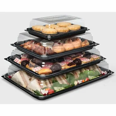 £11.50 • Buy Reusable Plastic Sandwich Platters/Trays +Lids Party Wedding Food Buffet Cakes