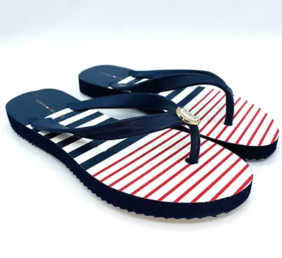 TOMMY HILFIGER Women Rosee Flip Flop Sandals- Navy Multi US 7M   *defect* • $10.55