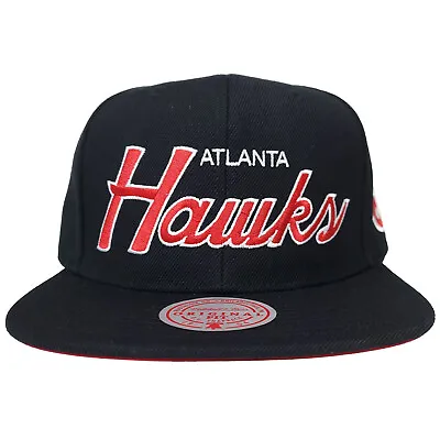 Mitchell & Ness Atlanta Hawks NBA Snapback Hat Script Logo Black Cap NWT • $31.99