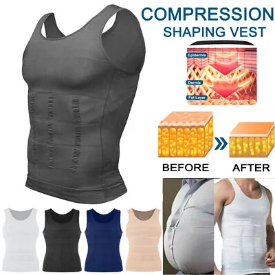 Mens Slimming Vest Body Shaper Slim Chest Belly Waist Boobs Compression Shirt Uk • £3.99