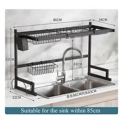 Over Sink Dish Drying Rack 2-Tier Stainless Steel Kitchen Shelf Cutlery Drainer • $39.99