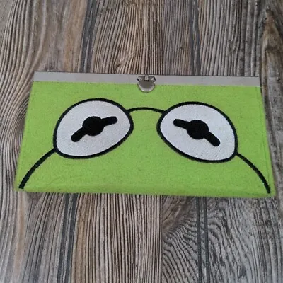 The Muppets Kermit The Frog Eyes Green Felt Locking Wallet Credit Card Case Rare • $29.97