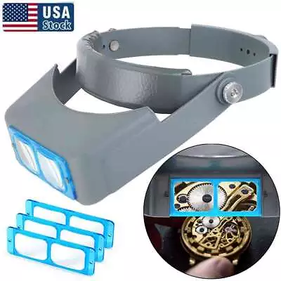 Head Headband Magnifier Reading Jewelry Visor Opitcal Glass Magnifier W/ 4 Lens • $18.29