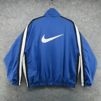 VTG Nike Jacket Mens XL Blue Center Swoosh Check Full Zip Windbreaker Nylon 90s • $49.99