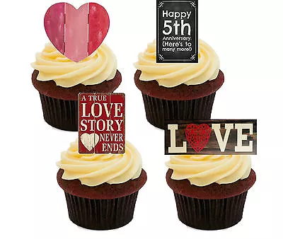 5th Wedding Anniversary Edible Cup Cake Toppers Standup Fairy Bun Decorations • $3.72