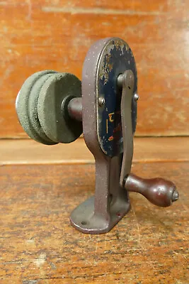 Vintage Antique Hand Crank Knife Sharpener Grinding Wheel Stone Cast Iron Base • $24.99