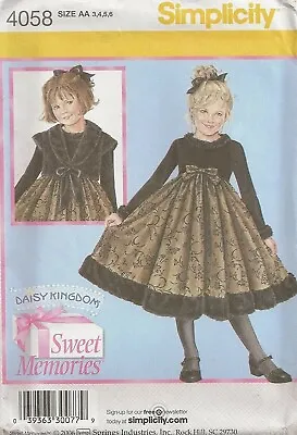 Simplicity Daisy Kingdom Sewing Pattern 4058 Dress & Fur Shrug Girl Size 3-8 • £9.95