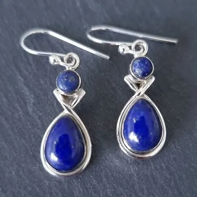 Natural Gemstone Real Lapis Lazuli Pear Shape Earrings Solid 925 Silver Jewelry • $10.54