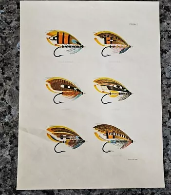 RARE Vintage Fly Fishing Art • Salmon Flies Plate 1 ☆ Wyman & Sons London 8x10  • $14