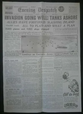 D-DAY FRONT PAGE POSTER EVENING DESPATCH TUES 6th JUNE 1944 INVASION GOING WELL • $10.50