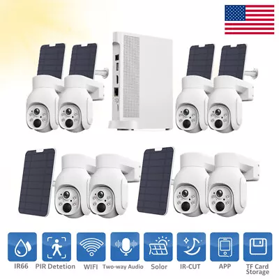 Solar WIFI 8Pcs Security Camera 8CH Wireless NVR PTZ 2-Way Audio CCTV System Kit • $495.47