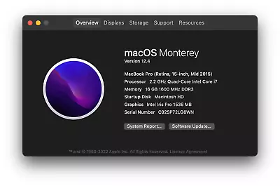 £0.99 • Buy COLLECTION ONLY: Apple MacBook Pro 15.4  Mid 2015 - 1TB SSD,16GB,2.2GHz I7 A1398