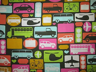 Retro Vehicles Vw  Bug Bus Cars Truck Helicopter Multi Color Cotton Fabric Fq • $2.99