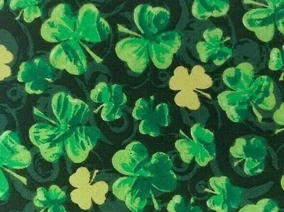 Fat Quarter  Shamrocks  Tossed Clovers  St Patrick's Day Fabric  Gold Glitter Fq • $2.99