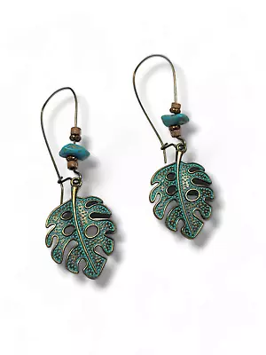 Vintage Boho Style Dangle Drop Leaf Earrings With Turquoise Stone For Women • $4.99