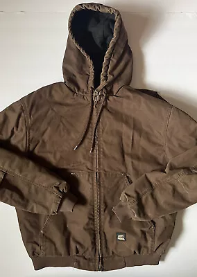 BERNE - Men's Brown Duck Canvas Hooded Quilt Lined Work Chore Jacket - Large • $45.99