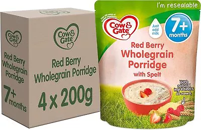 Cow & Gate Red Berry Wholegrain Porridge Baby Food Cereal 200 G (Pack Of 4)  • £14.81