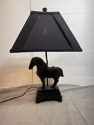 Black Brown Majestic Horse Table Lamp With Vintage Equestrian Black Lamp Shade • $50