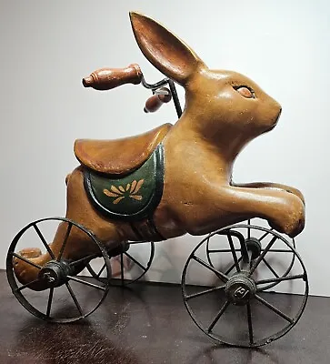 Carved Rabbit On Wheels With Handle Bars • $62