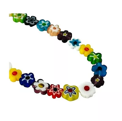 45 Millefiori Chevron Glass 6-8mm Flat Flower Shape Multicolor Colorful Beads • $9.99