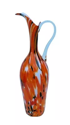 Vtg End Of Day Glass Murano? Large Long Neck Pitcher Vase RARE Orange Multicolor • $129