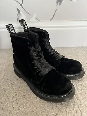 Dr Martens AirWair Pascal Black Velvet Boots - Size 2 (Discontinued) • £25