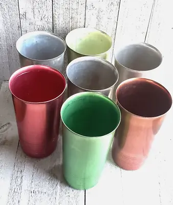 Vintage Kromex Aluminum Drinking Cups Multi-colored  Banged Up Set Of  Seven • $21.01