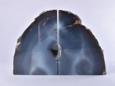 £64.99 • Buy Natural Grey/Blue Polished Cut Base AGATE Geode BOOKEND Pair Book End 2.47kg