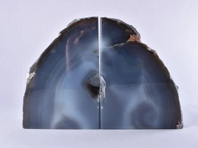 £64.99 • Buy Natural Grey/Blue Polished Cut Base AGATE Geode BOOKEND Pair Book End 2.47kg