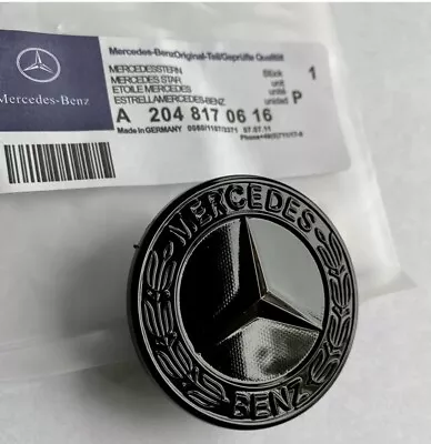 MERCEDES BENZ SPORT GLOSS BLACK BONNET BADGE - 57MM NEW - C E S CLK AMG CLASS Uk • £9.50