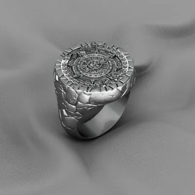 925 Sterling Silver Aztec Mayan Calendar Ring • $58.99