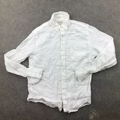 J Crew Shirt Men Medium White Long Sleeve Linen Slim McBaird Mcnutt Button Up • $24.95