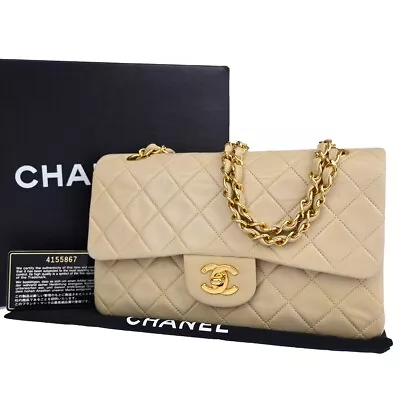 CHANEL CC Matelasse 23 Double Flap Chain Shoulder Bag Leather Beige GHW 708RJ451 • $3880