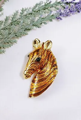 (W) Vintage 80s-90s Large Zebra Horse Head Enamel Figural Animal Brooch Pin Gold • $8.99