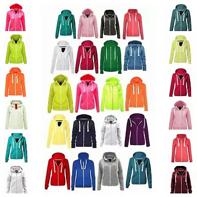 Ladies Plain Zip Up Hoodie Sweatshirt Womens Fleece Jacket Hooded Top UK M - 5XL • £13.95