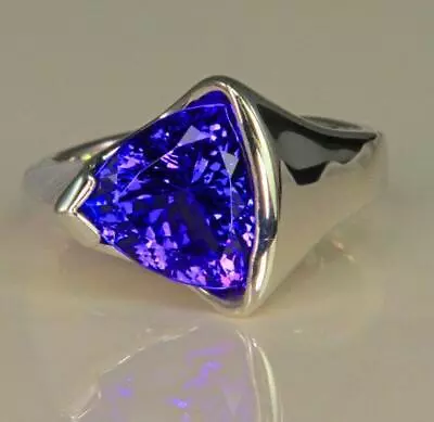 925 Sterling Silver Natural Trillion Cut Tanzanite Gemstone Handmade Ring • $31.99