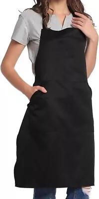 Thick Twill Cotton Adjustable Bib Apron With Long Ties For Women Men BLACK • £11.04