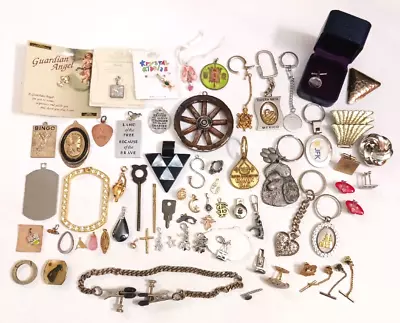 Vintage Accessory Lot. Pendants Charms Key Chains Tie Clasps And More. • $76.50