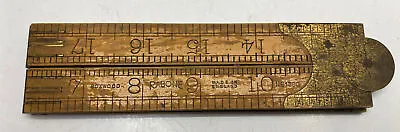 Vintage Boxwood No. 1380 Rabone Chesterman 24  Folding Wooden Ruler Brass • $20