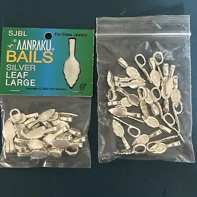 52 Aanraku Bails Silver Plated LARGE Leaf Glue-on Pendants Fused Glass • $29