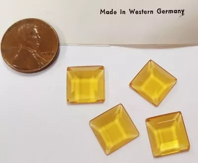 12 VINTAGE GERMAN GLASS TOPAZ 12mm. SQUARE TABLE TOP FACETED CABOCHONS 4506 • $2.24