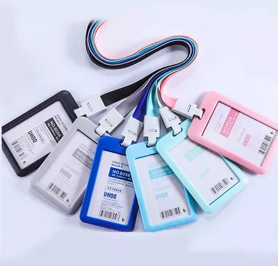 Waterproof ID Badge Holder Hard Plastic Card Case Slim Lanyard Protector • $5.50